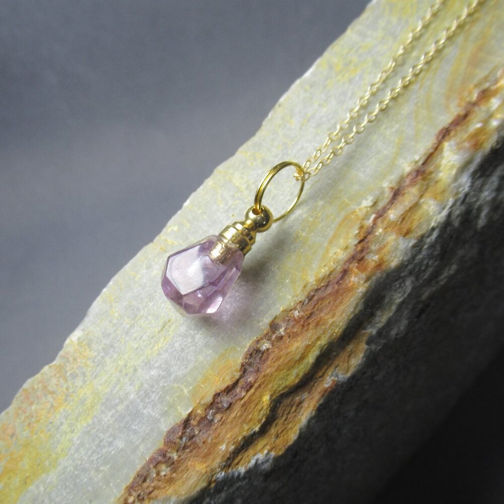 Nugget Amethyst Necklace, Gemstone Perfume Bottle Pendant